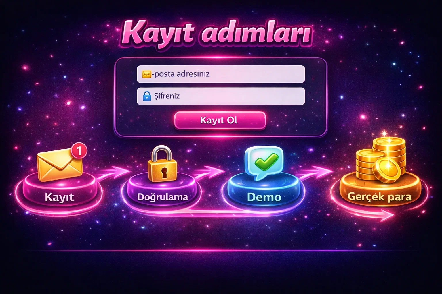 Sugar Rush oynamak icin kayit adimlari akis gorseli